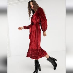 ASOS DESIGN midi wrap dress in velvet broderie